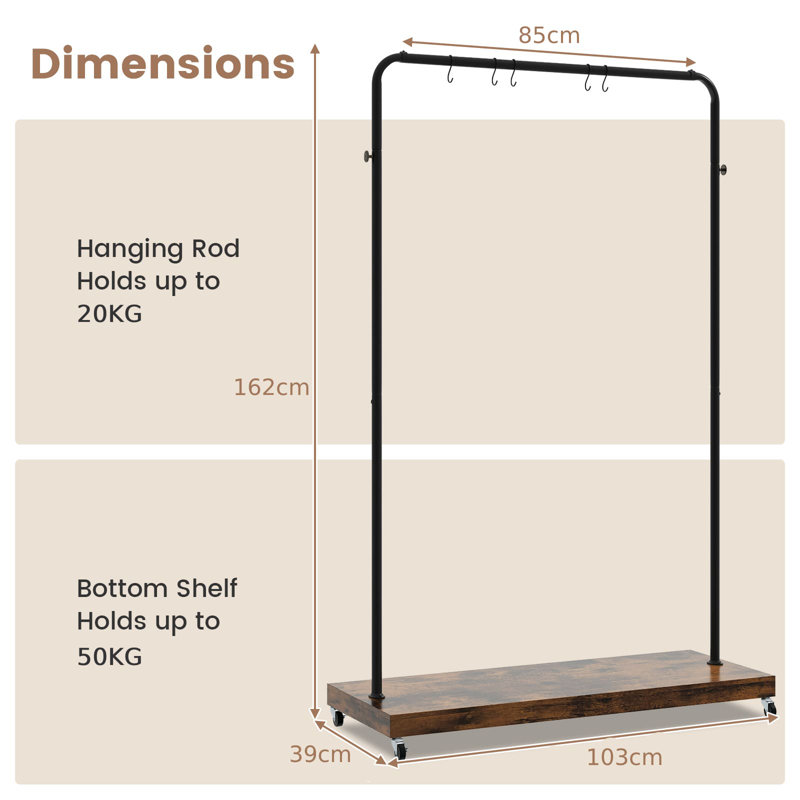 103cm Rolling Clothing Rack