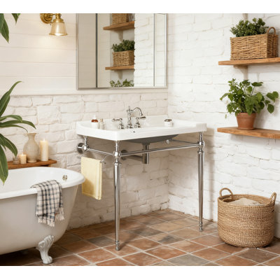 36'' Vintage Console Bathroom Sink, Freestanding Wall Mounted Single Bathroom Vanities Set With 3 Tap Holes