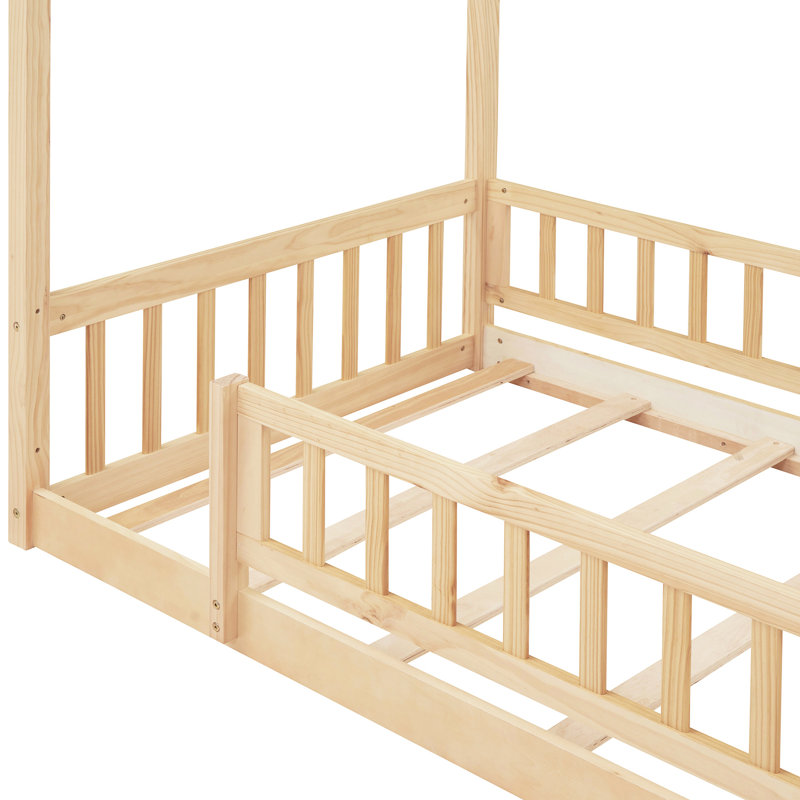 Lit simple avec clôture - Bois naturel et jeu pour un sommeil stable, Twin, Natural