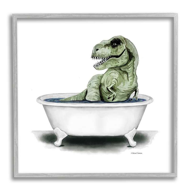 «T-Rex Bathaign Fun», art de la giclée encadrée par Rachel Nieman, H 12 po x l 12 po x P 1,5 po, Estampe numérique Farmhouse