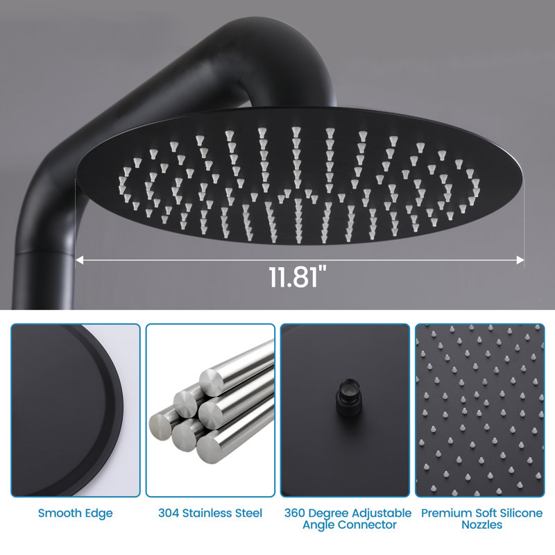 6-Inch High Pressure Rain Shower Head – Round Stainless Steel Fixed Shower Head With Silicone Nozzles, Adjustable Angle, Self-Cleaning Anti-Clog (Silver)