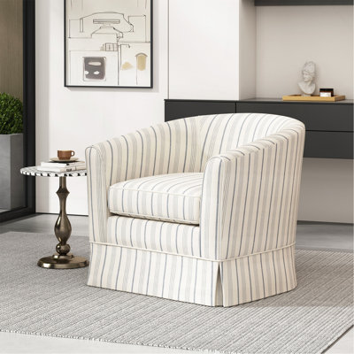 Fauteuil demi-tonneau rembourré à rayures verticales, fauteuil d'appoint à jupe avec coussin amovible pour coin lecture