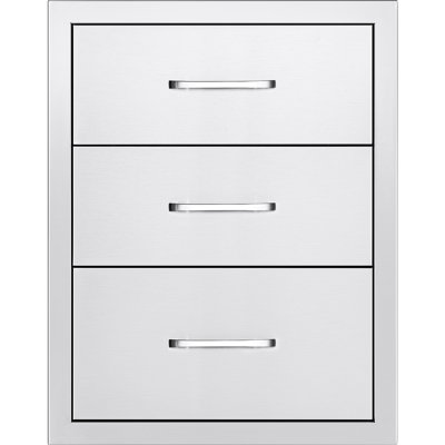 Tiroirs de cuisine d'extérieur l 18,11 po x P 23,23 po H 23,23 po, trois tiroirs en acier inoxydable pour barbecue, haute température, deux petits et un grand tiroir pour un rangement bien organisé