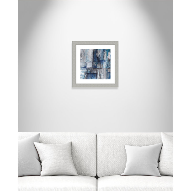 Patchwork abstrait I - peinture encadrée, H 18,5 po x l 18,5 po x P 1,25 po, Papier encadré argent brossé