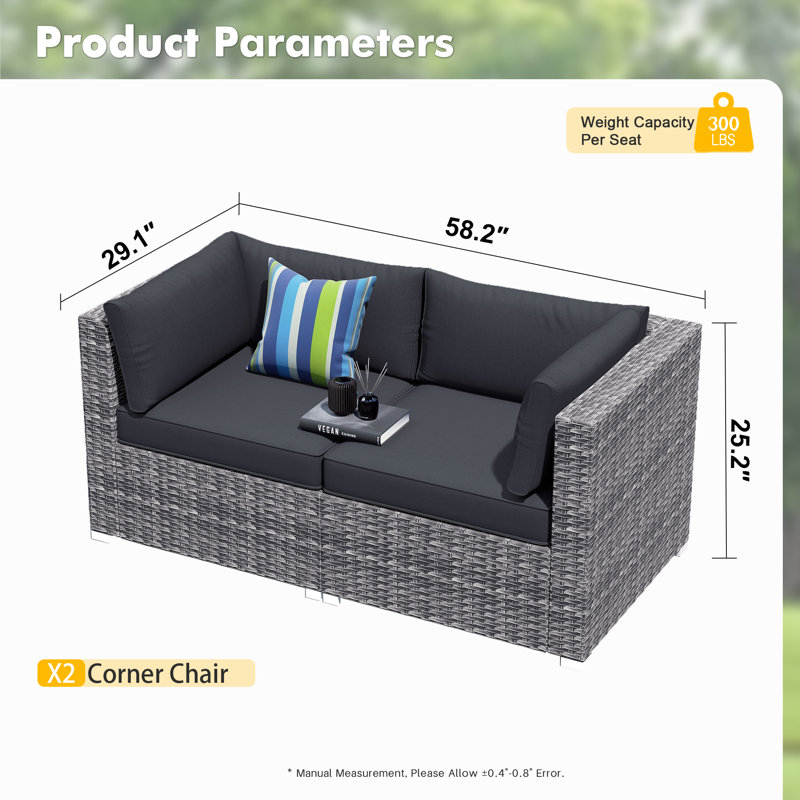 2-Person Outdoor Sectional With Cushions,All-Weather Wicker Patio  Loveseat, Black