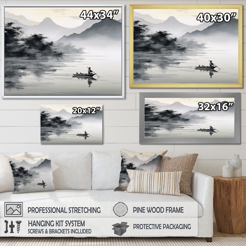 Asian Art Canoe Boat I - reproduction d'art, Cadre photo argenté, H 16 po x l 32 po x P 1 po