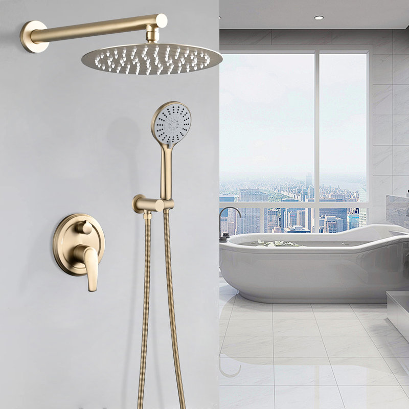 10-inch Wall-mounted High-pressure Rain Shower Head Set With 5-function Handheld Shower For Bathroom, Gold