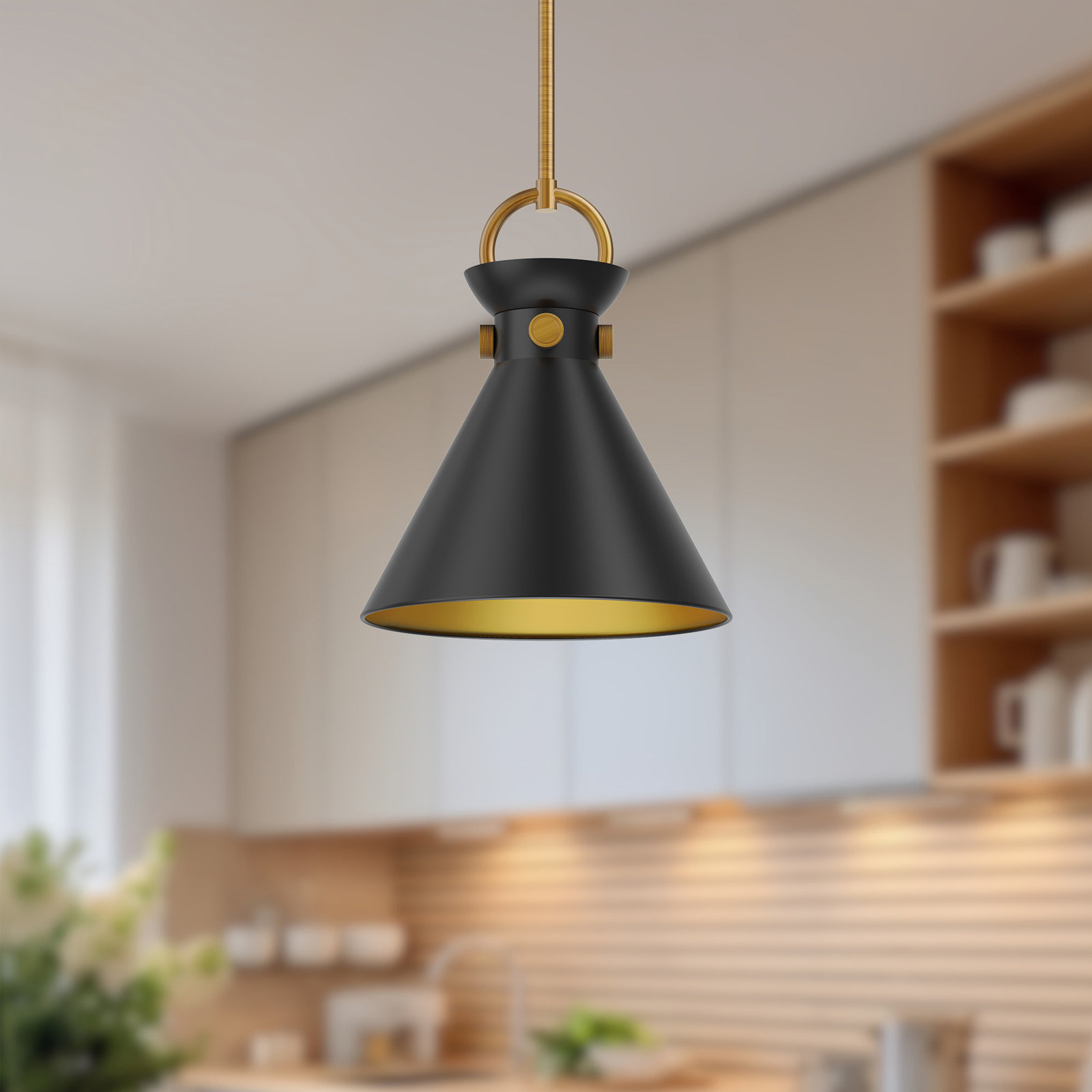 Tiney Single Light Pendant, 12.75" H x 10.5" W x 10.5" D, Black