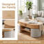 Table basse ovale en chêne 47 po avec 4 tabourets rembourrés Elyza, table de cocktail multifonctionnelle en bois avec rangement dissimulé et tablettes ouvertes, conception emboîtable peu encombrante, résistante aux égratignures