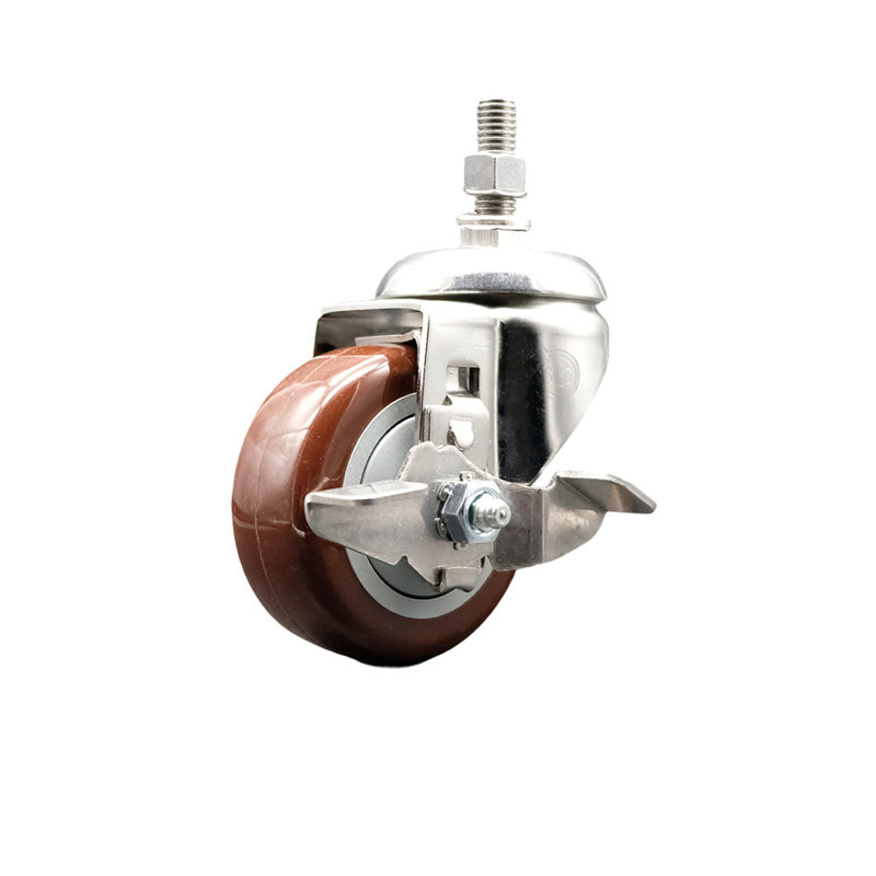 Roulettes pivotantes en polyuréthane 316SS avec frein, Marron