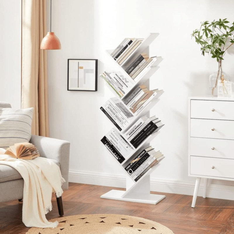 Sarahi 141.5cm H x 50cm W Solid Wood Geometric Bookcase, White