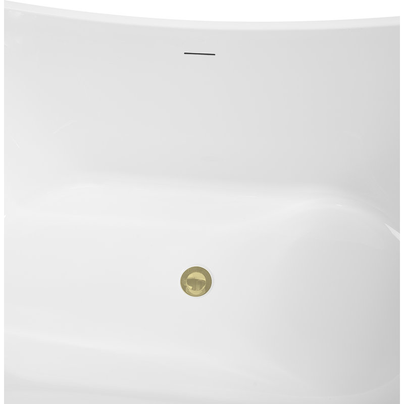67" Streamline Soaking Glossy Black Freestanding Tub and Tray With Internal Drain, Polished Brass