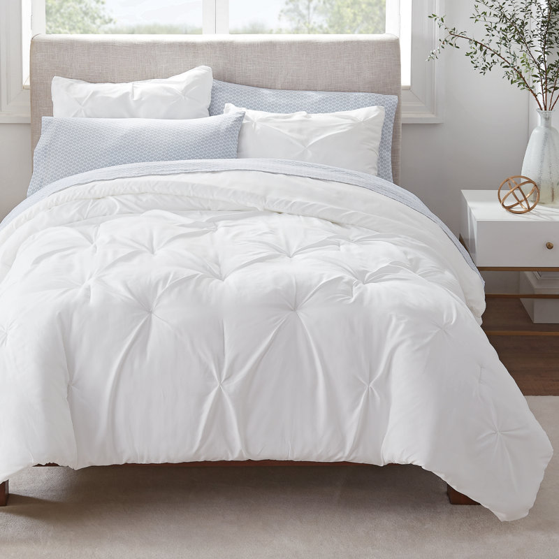 Serta Simply Clean Microfiber Pleated 7 Piece Comforter Set, Full Comforter + 6 Additional Pieces, White