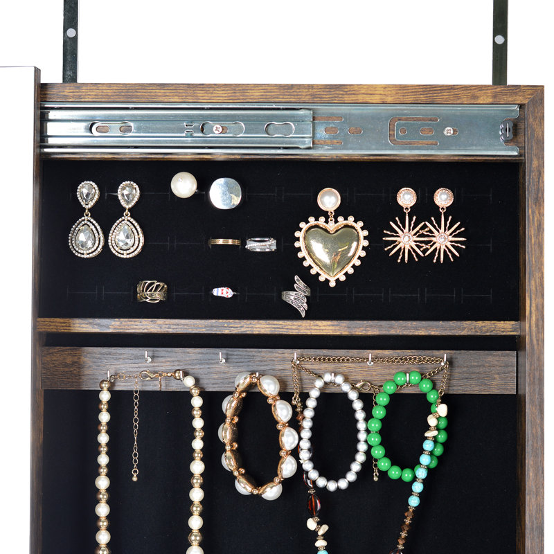 Armoire à bijoux murale avec miroir, Gris antique