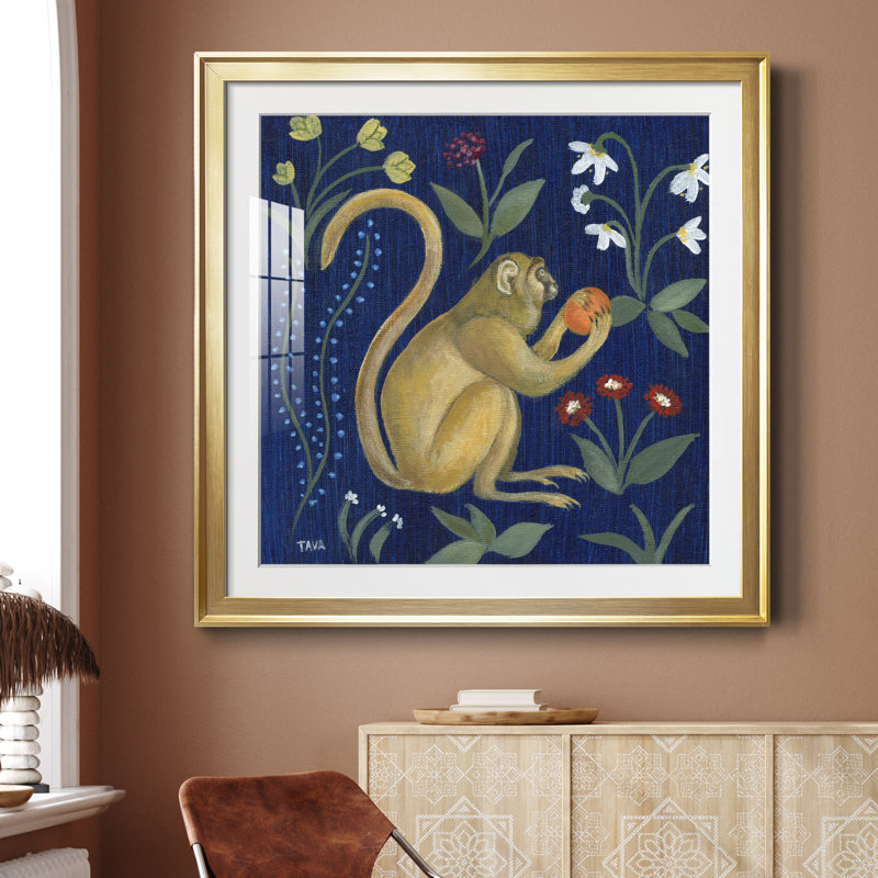 Venezia Monkey Garden I - peinture encadrée, Encadrement doré, H 34,5 po x l 34,5 po x P 1,5 po