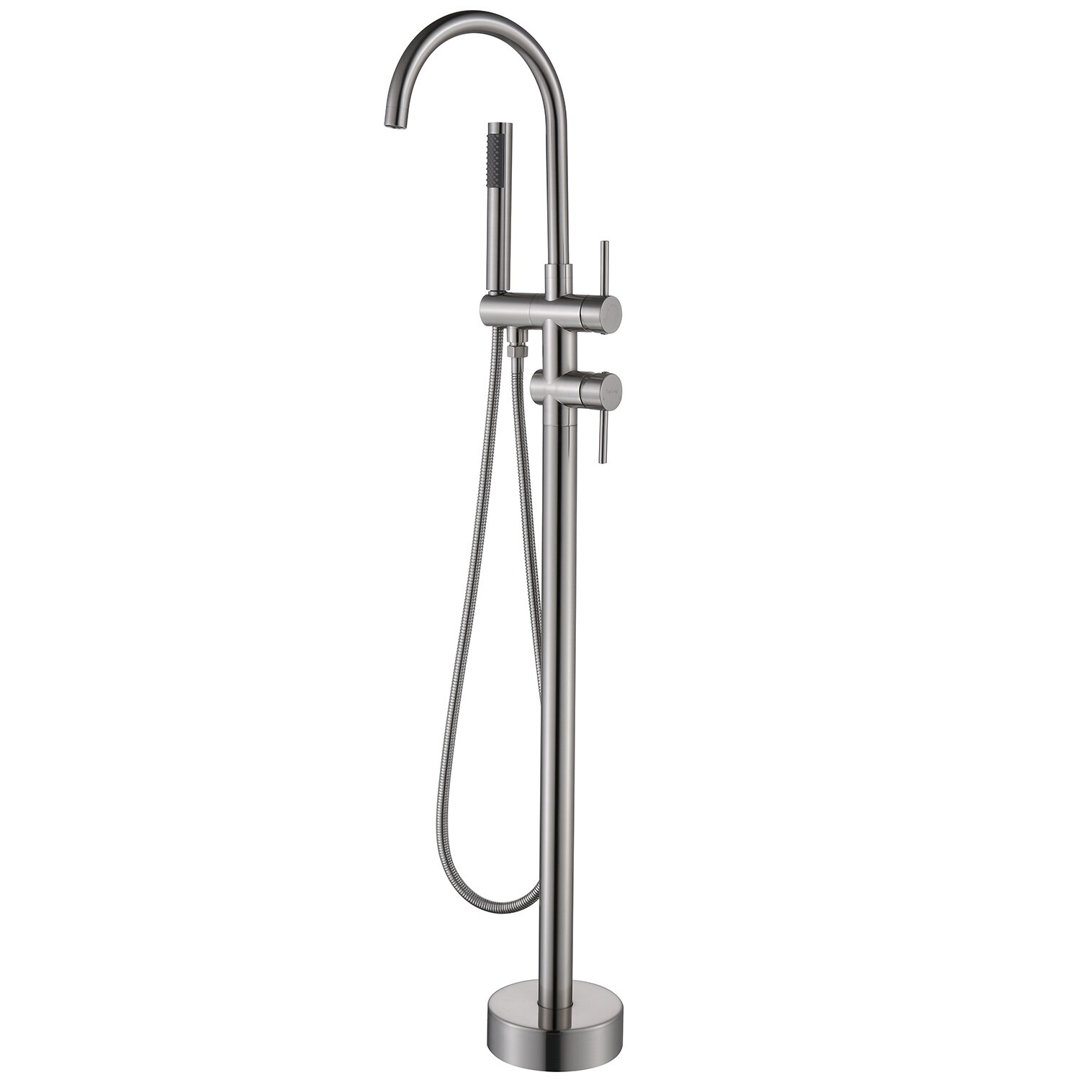 45.47" Freestanding Tub Filler Floor Mount Double Handle Bathtub Faucet with Hand Shower RBROHANT 