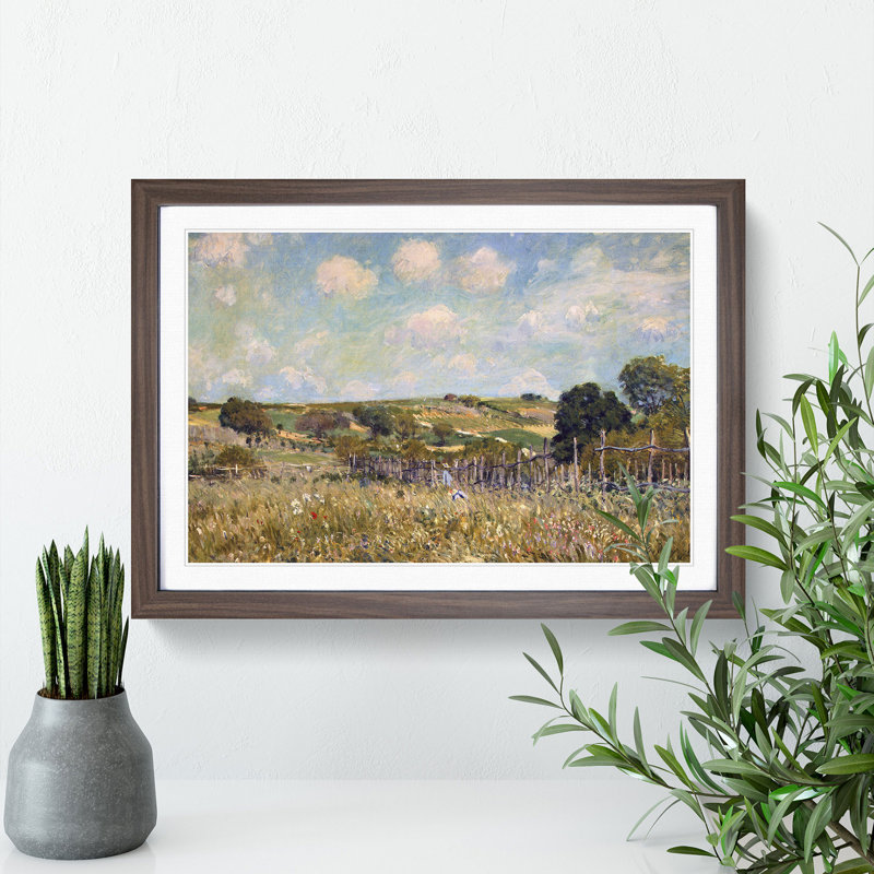 The Meadow by Alfred Sisley - Picture Frame Painting, Walnut Framed, 48cm H x 65cm W x 2cm D