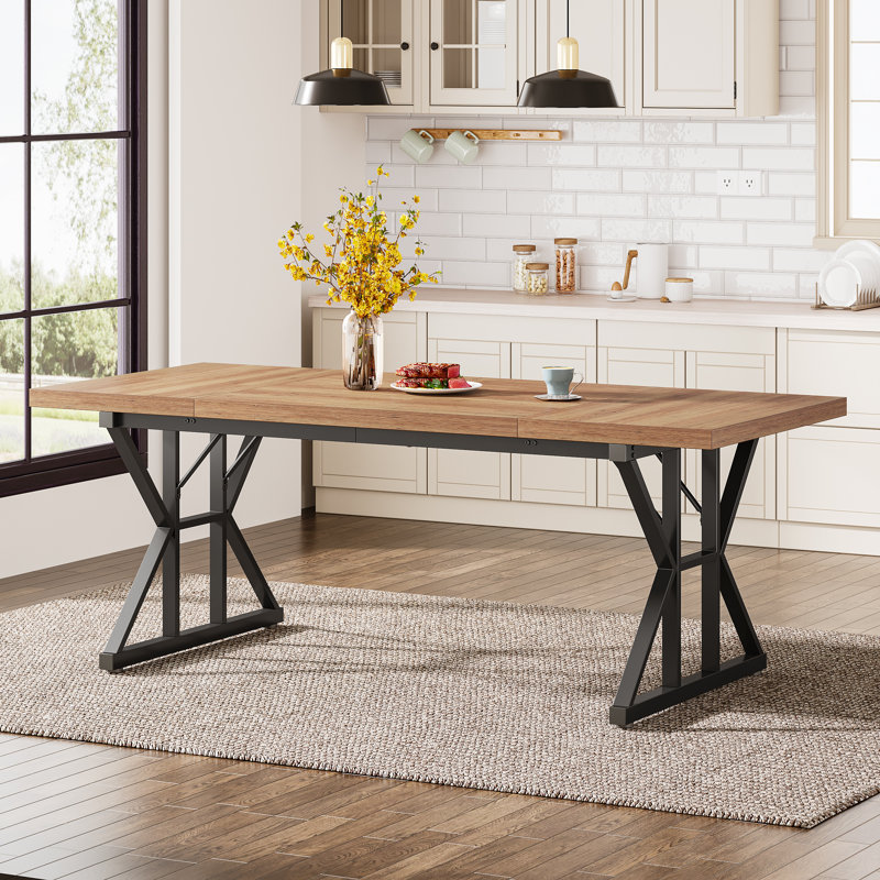 Table de salle à manger Taneja, H 29,52 po x L 70,86 po x l 31,49 po, Noir, Brun clair