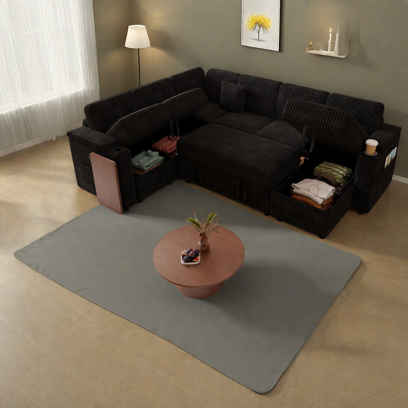 Sleeper Sofas With Storage, Corduroy 100 Inch Modern Home Sectional