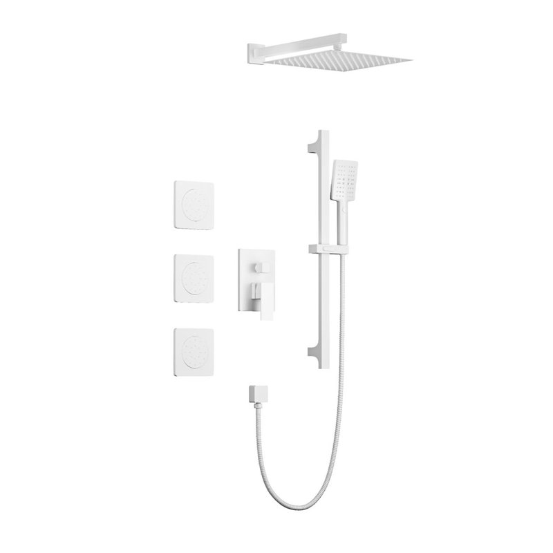 Système de douche avec pomme de douche, douche à main, barre coulissante, jets de corps, bras de douche, tuyau, garniture de valve et poignées à levier