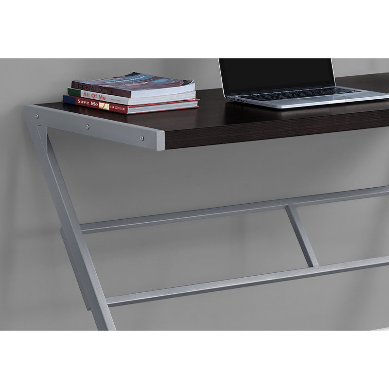 48" Dark Brown and Silver MDF Executive Desk with Drawer