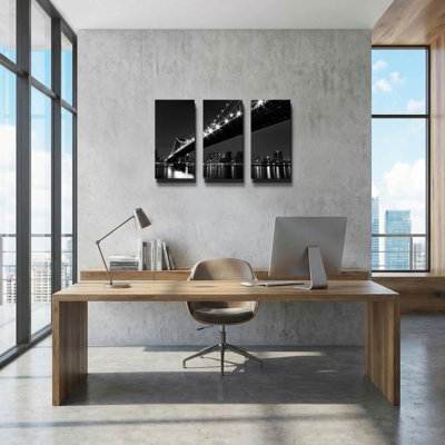 «Manhattan Bridge» par Kathrine Gendreau, art mural triptyque, 36 po x 24 po