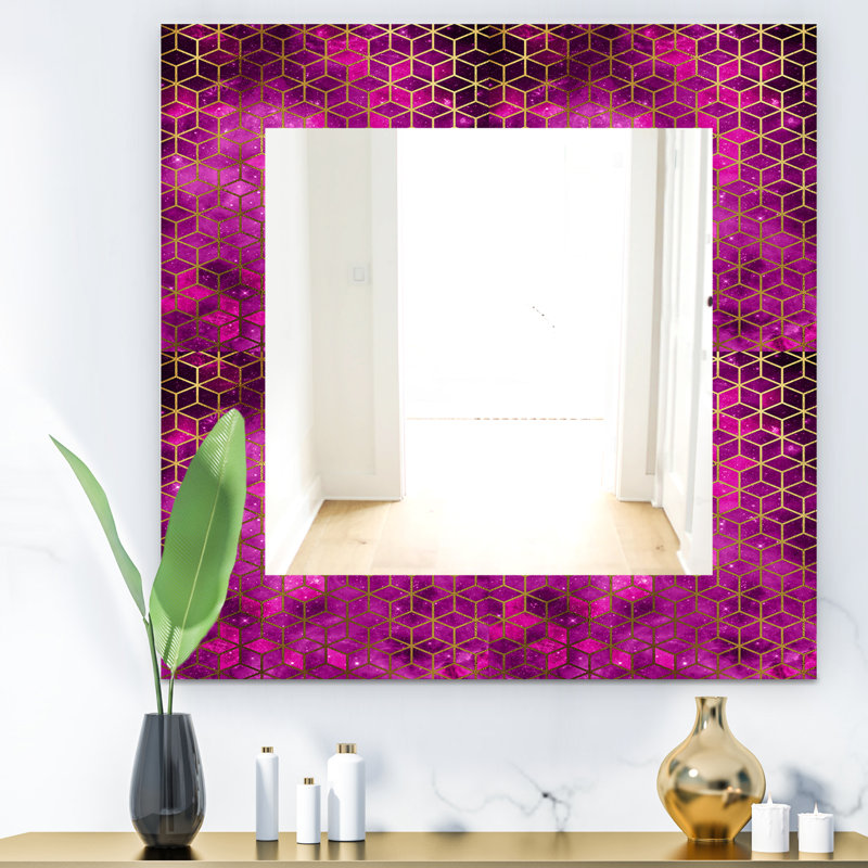 Glass Frame Mirror, 29.5" W x 39.4" H, Purple/Gold