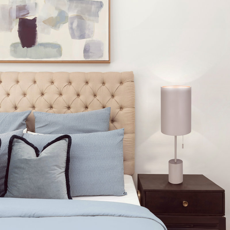 FLINT 23 In. Table Lamp With Fabric Shade And Pull Chain Switch, Gray, Gray