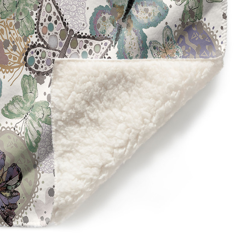 Couverture sherpa doux vert pâle papillons, l 68 po x L 80 po