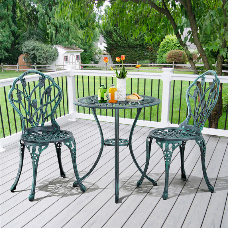 3 Piece Patio Bistro Table Set with Umbrella Hole, Blue