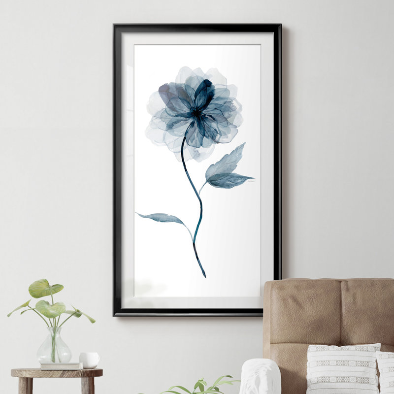 Indigo Floral I - cadre photo, reproduction d'art sur papier, Papier noir, H 14,5 po x l 26,5 po x P 1,5 po