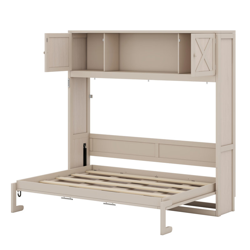 Lit escamotable avec armoires de rangement, Beige