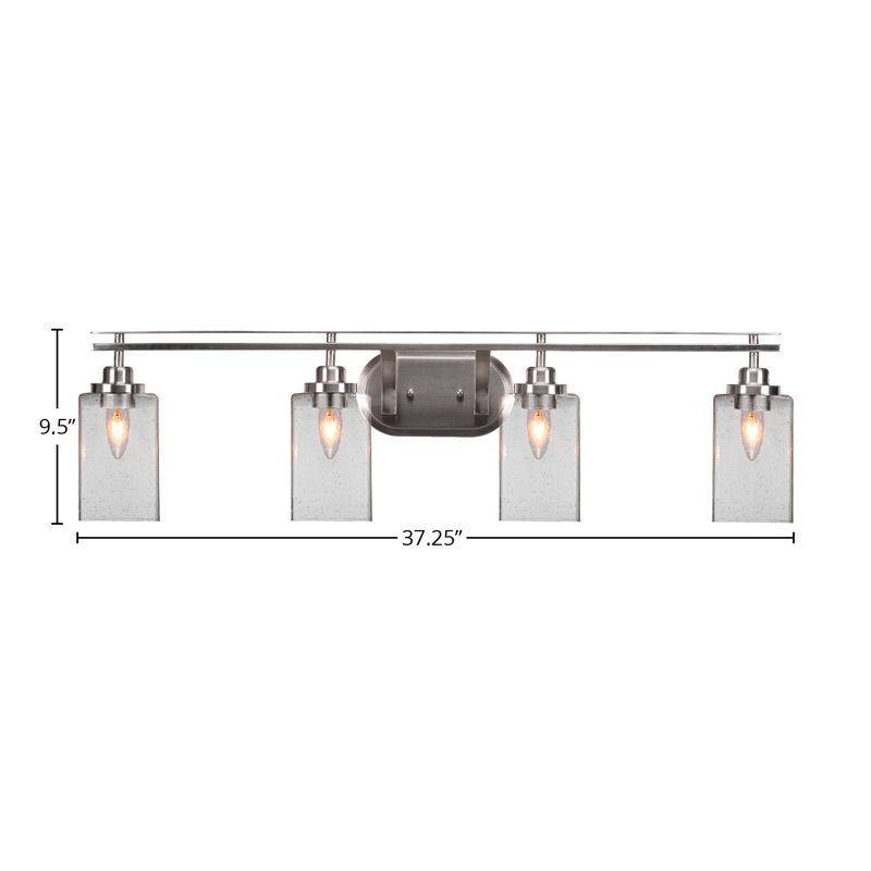 Barre d'éclairage de salle de bain 4 lumières Breindel avec verre carré transparent de 4 po, Nickel brossé