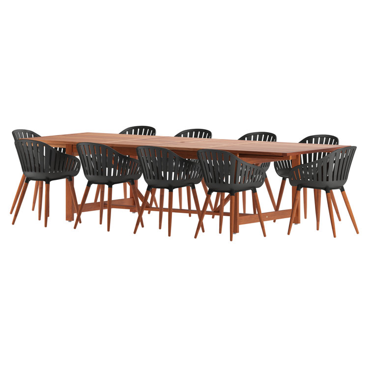 Anautica 10 - Person Wood Patio Dining Set with Extendable Rectangular Table