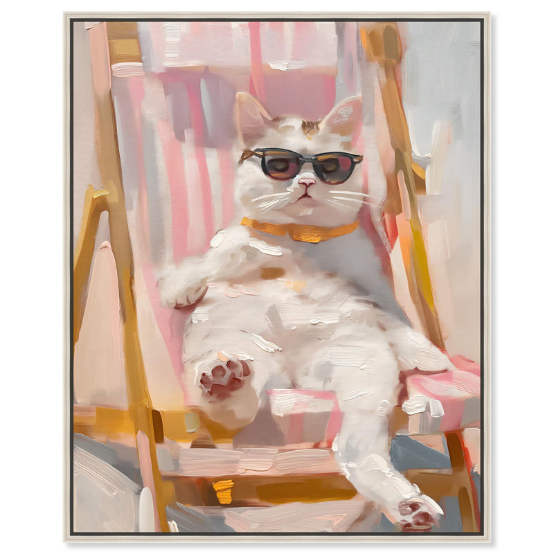 «Cool Cat Sunbathing Canvas» par Art Remedy, H 37 po x l 31 po x P 2 po, Encadrement argenté