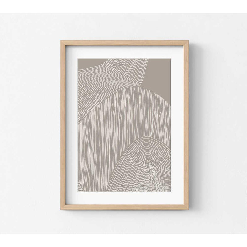 «Neutral Abstract Line Art Print», décoration murale moderne minimaliste, Impression encadrée avec passe-partout, Tanné