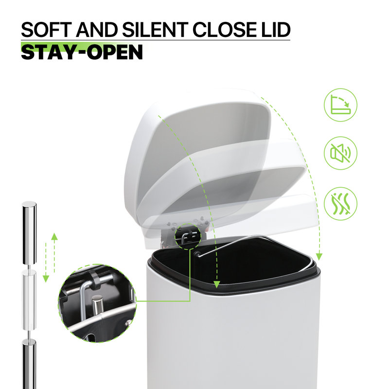White Galvanized 1.6 Gallon Step Trash Can with Pedal