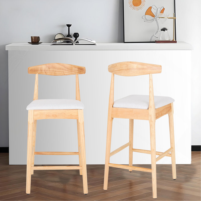 Ensemble de tabourets de comptoir fixes Mid-Century de 2 à 24 po en bois massif, certifié BIFMA pour îlot de cuisine et bar, beige