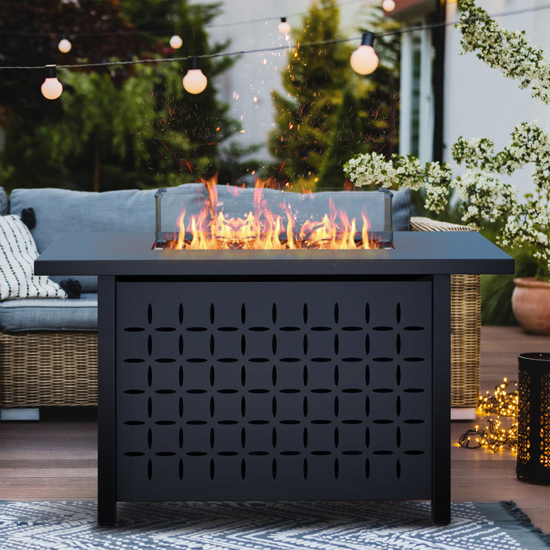 Ceasare 24.5'' H x 42.9'' W Propane Outdoor Fire Pit Table with Lid