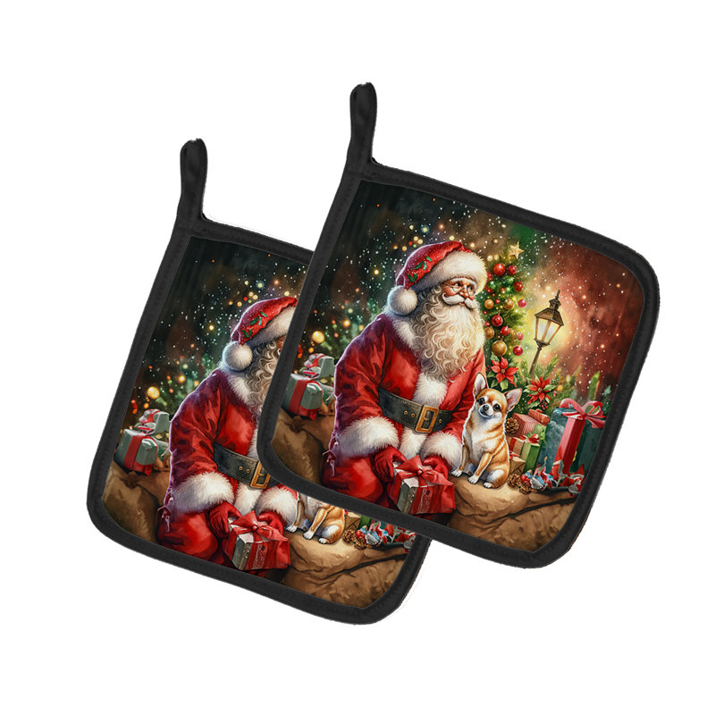 Caroline's Treasures Moments With Santa Polyester Potholder Set