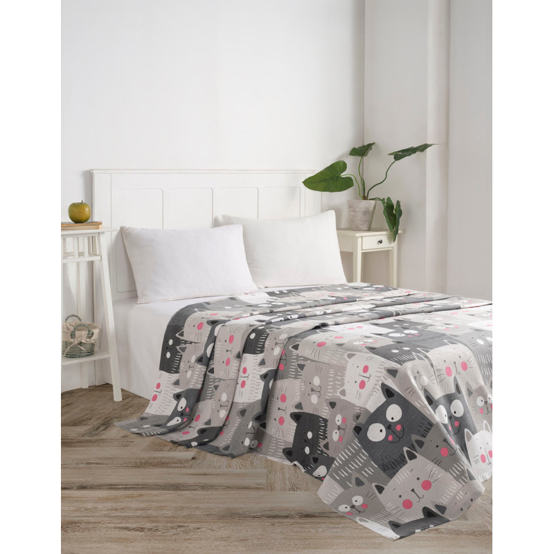 Sechrist Cotton Animal Print Bedspread with Pillowcases, 200 x 200 cm Bedspread, White/Grey/Pink