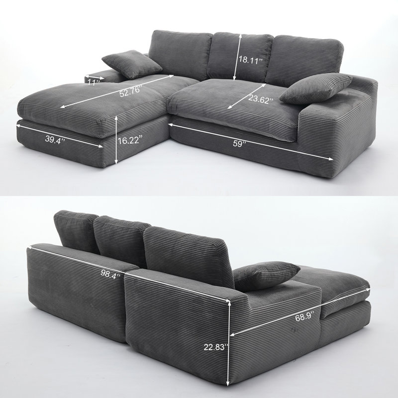 Canapé-lit modulaire 2 pièces pour salon, Polyester gris