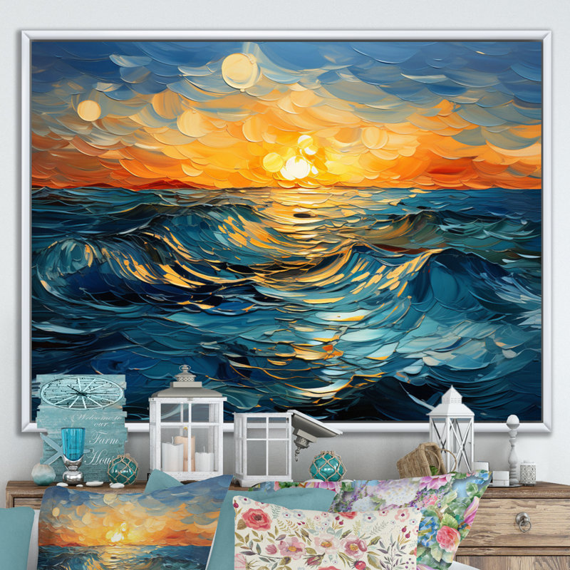 River Azure Bold I - Modern Wall Decor, Cadre flottant blanc, H 30 po x l 40 po x P 1,5 po