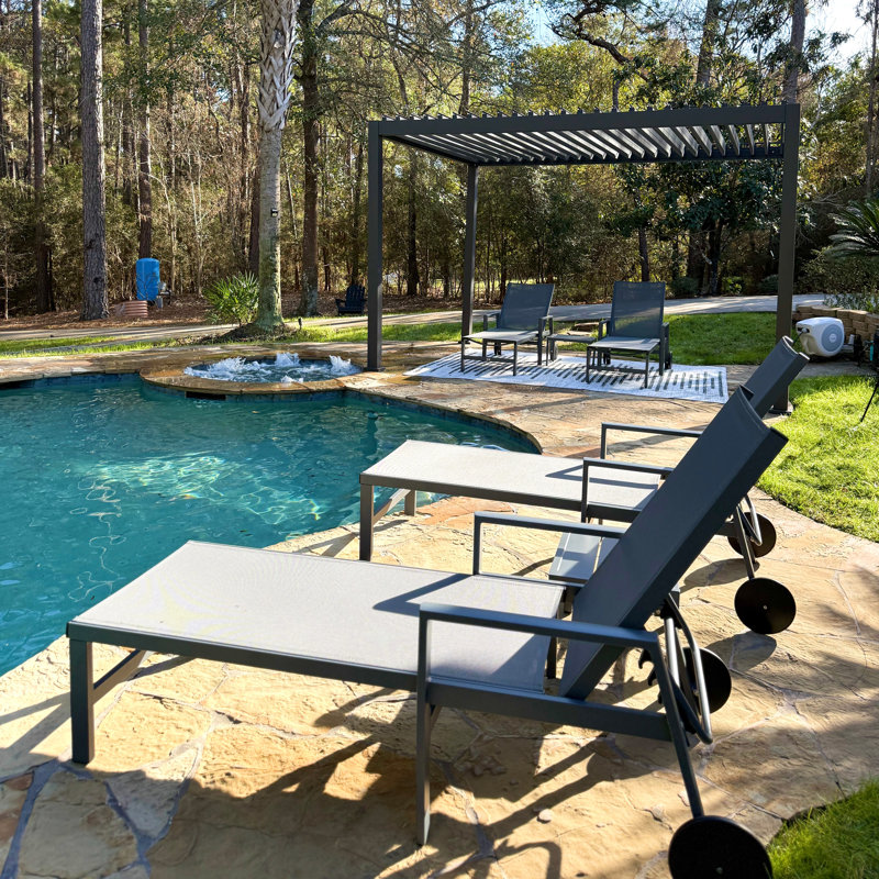 PURPLE LEAF 2 Piece Outdoor Chaise Lounge Set Aluminum Patio Recliner Chair with Wheels and Armrests for Pool Backyard Beach Grey