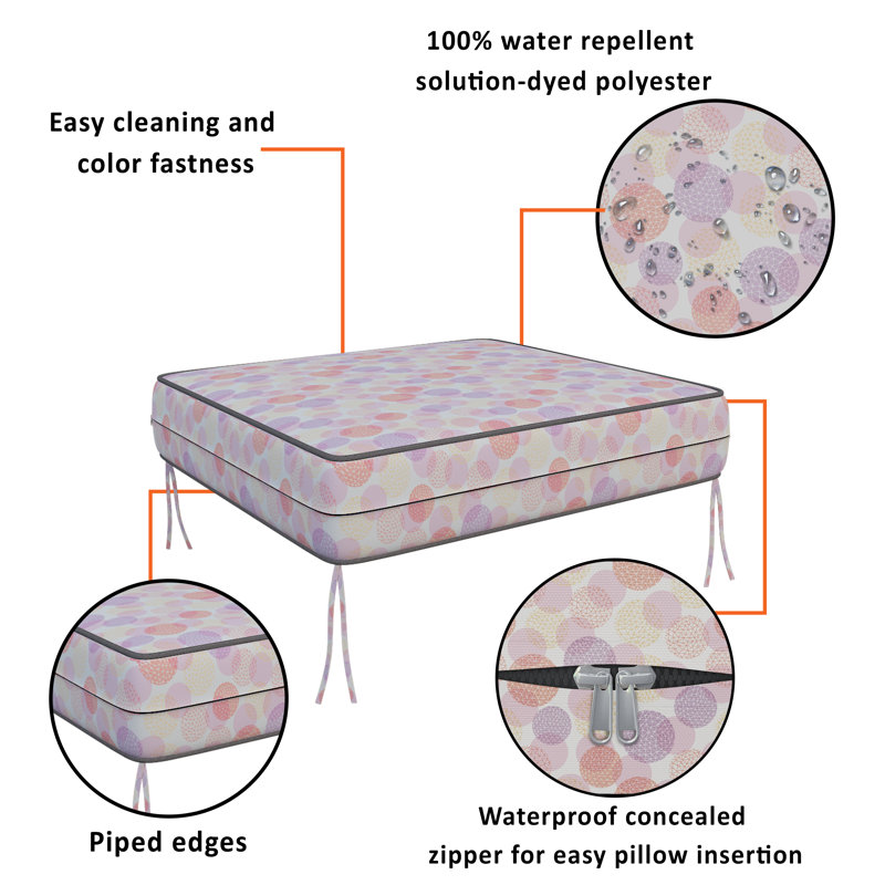 Outdoor Square Printed Cushion Cover, Decorative Cushion Sofa Cover With Piping, 5" H x 25" W x 25" D