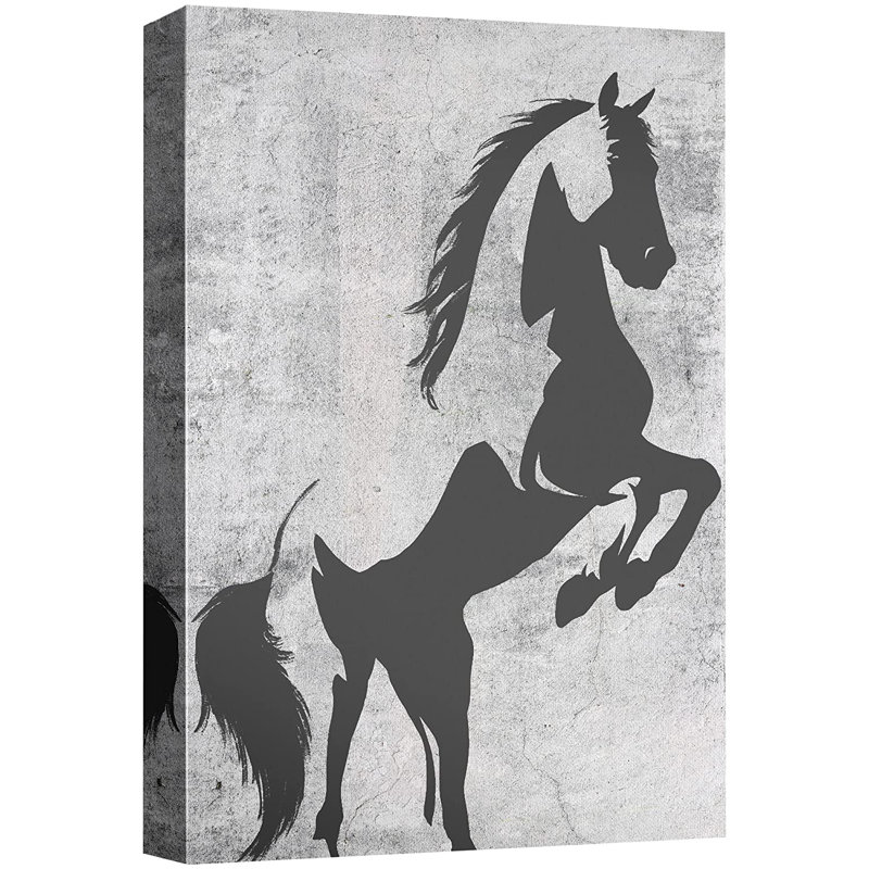 Courir, chevaux, grunge, noir, gris, pays, étalon, Mustang, cheval, nature, impression sur toile tendue
