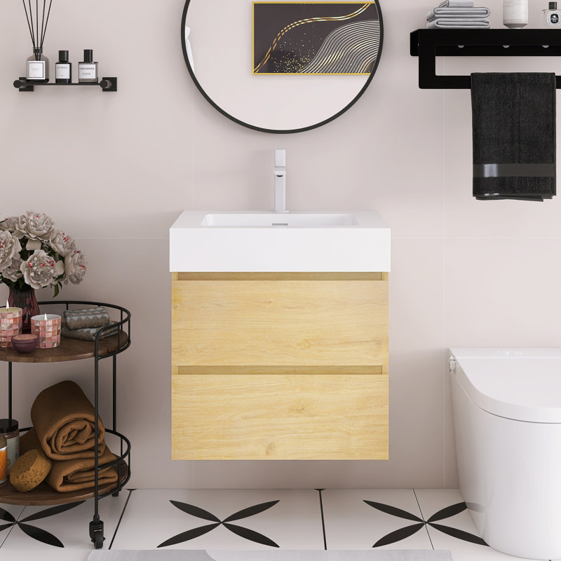 Meuble-lavabo mural 24 po avec lavabo, Blanc, Jaune