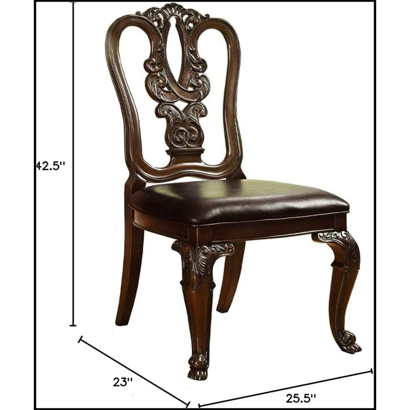 Chaises de salle à manger en cerisier brun traditionnel avec dossier complexe, ensemble de 2, parfaites pour des sièges élégants et confortables