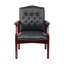 Fauteuil d'invité de réception classique Koe, dossier capitonné en vinyle noir, pieds en bois-118318931
