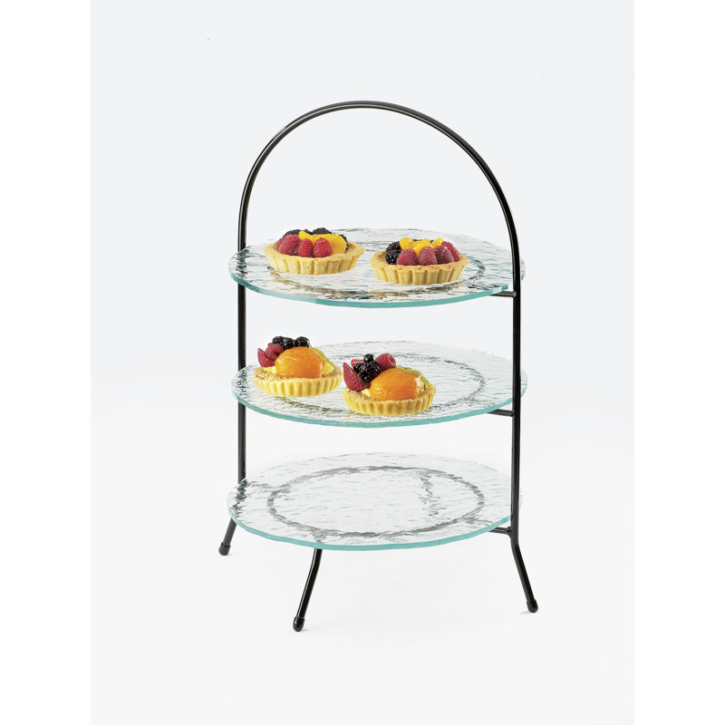 Présentoir bol et assiettes en fer noir à trois niveaux
